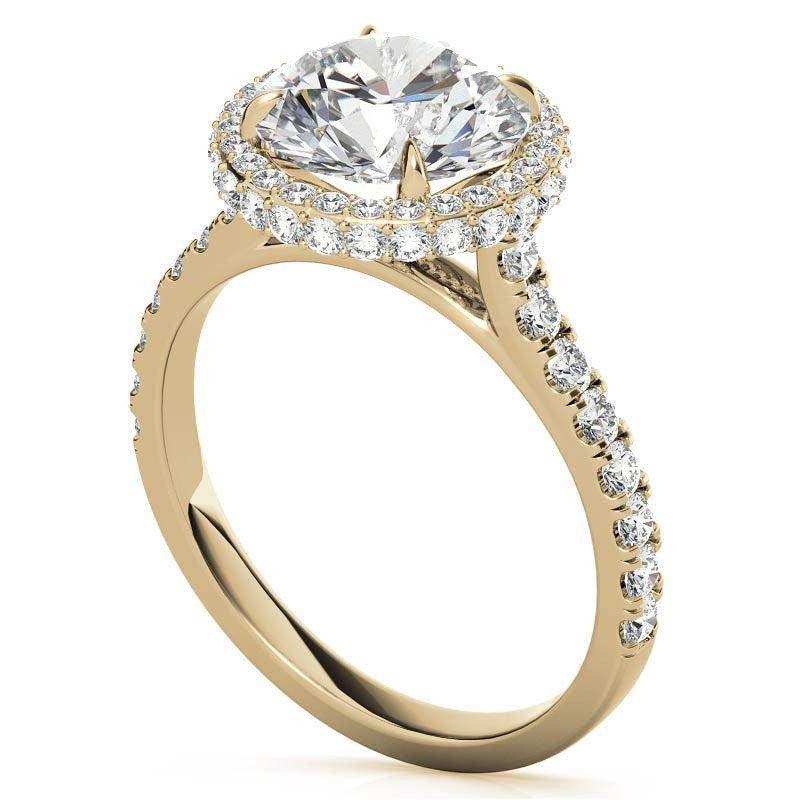 Round Cathedral Halo Moissanite Engagement Ring
