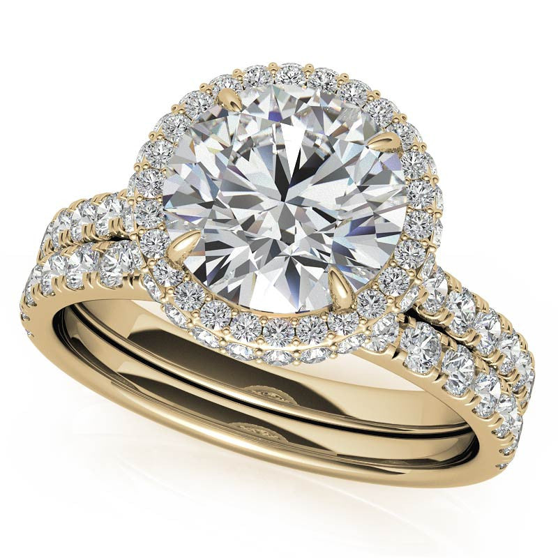 Round Cathedral Halo Moissanite Engagement Ring