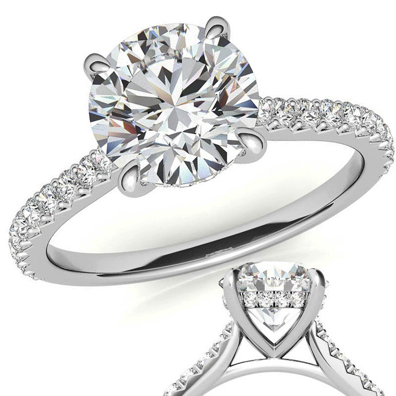 Round Cathedral Moissanite Engagement Ring with Hidden Halo