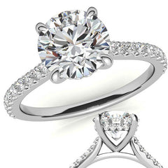 Round Cathedral Moissanite Engagement Ring with Hidden Halo