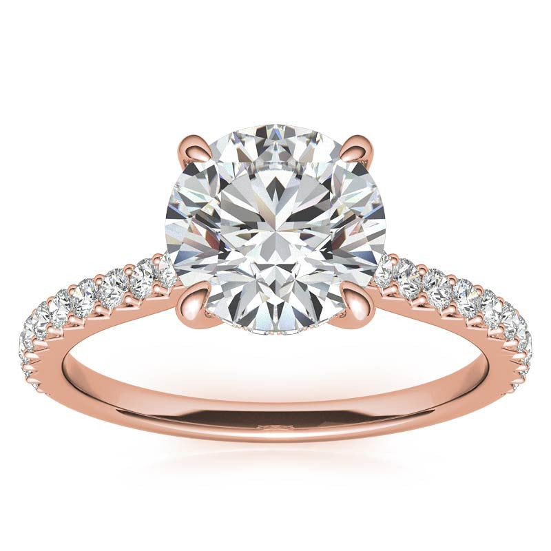 Round Cathedral Moissanite Engagement Ring with Hidden Halo