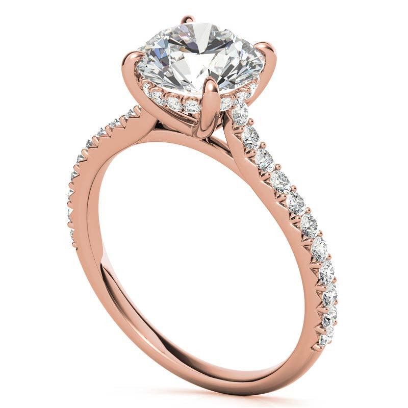 Round Cathedral Moissanite Engagement Ring with Hidden Halo