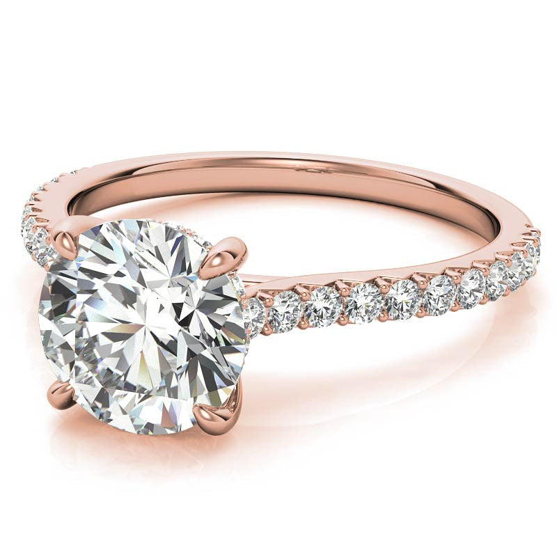 Round Cathedral Moissanite Engagement Ring with Hidden Halo