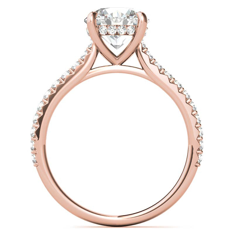 Round Cathedral Moissanite Engagement Ring with Hidden Halo