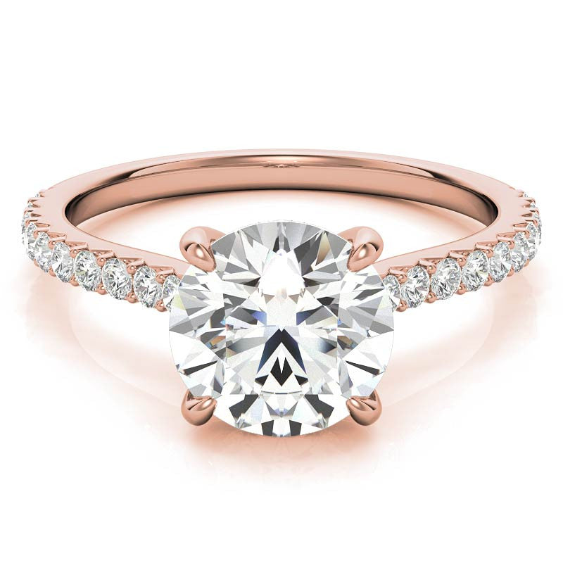 Round Cathedral Moissanite Engagement Ring with Hidden Halo