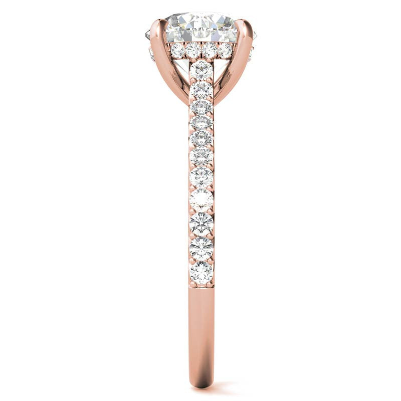 Round Cathedral Moissanite Engagement Ring with Hidden Halo