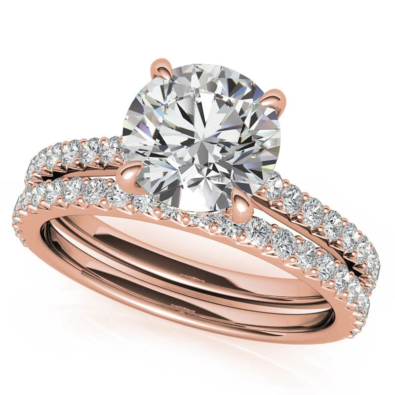 Round Cathedral Moissanite Engagement Ring with Hidden Halo