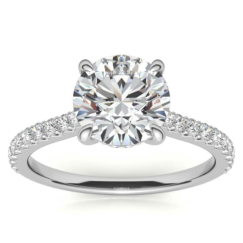Round Cathedral Moissanite Engagement Ring with Hidden Halo