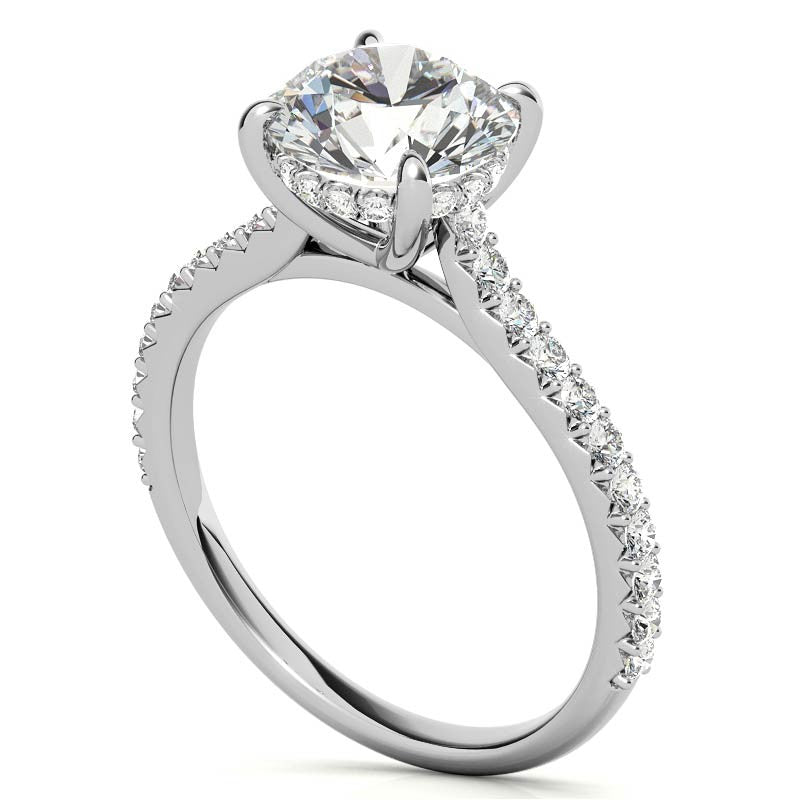 Round Cathedral Moissanite Engagement Ring with Hidden Halo