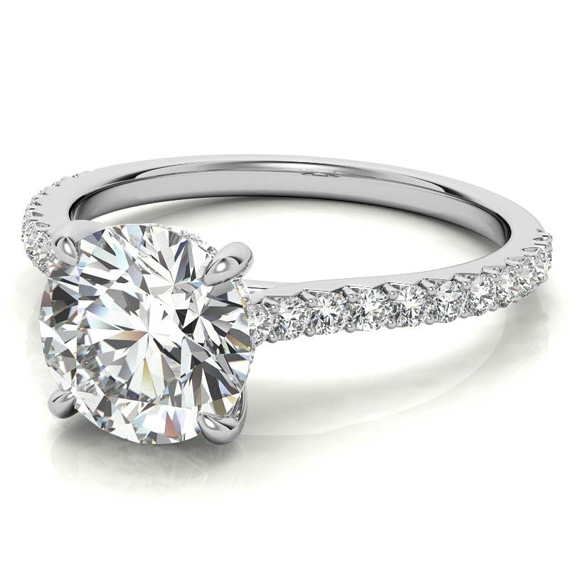 Round Cathedral Moissanite Engagement Ring with Hidden Halo