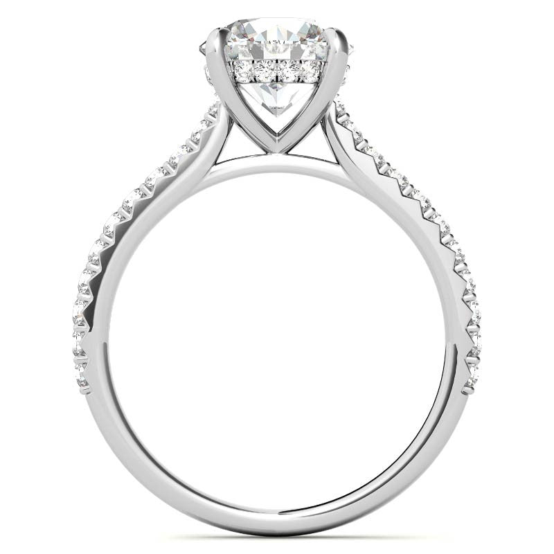 Round Cathedral Moissanite Engagement Ring with Hidden Halo