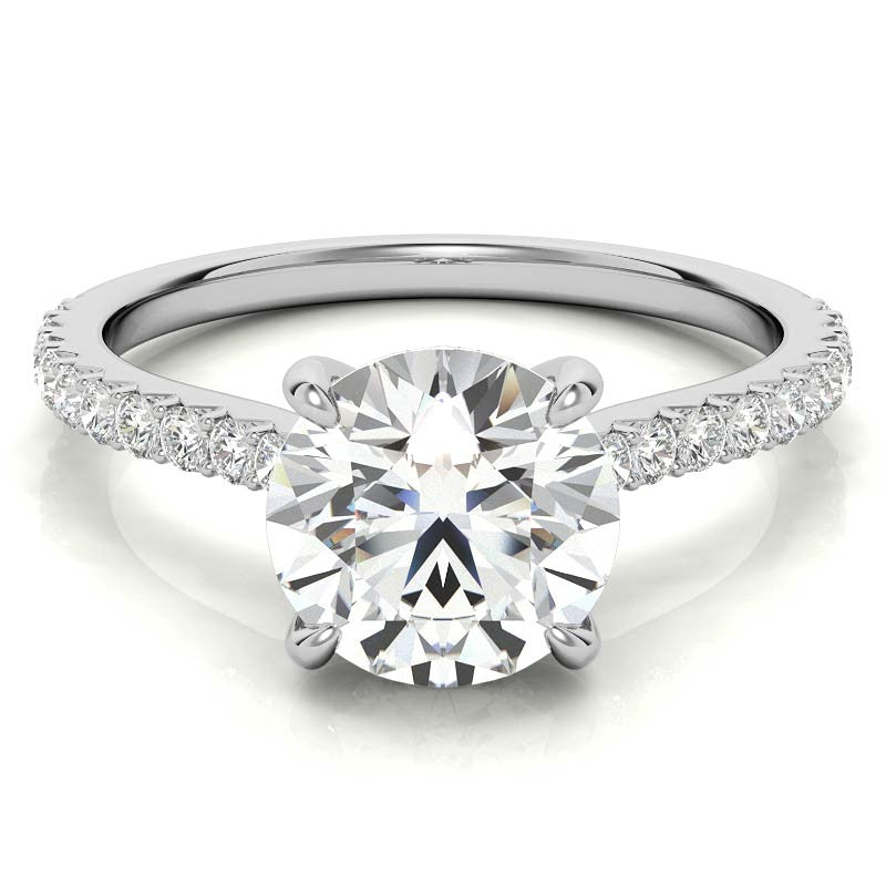Round Cathedral Moissanite Engagement Ring with Hidden Halo