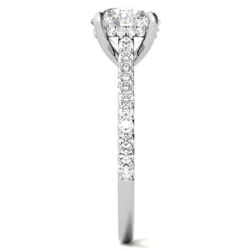 Round Cathedral Moissanite Engagement Ring with Hidden Halo