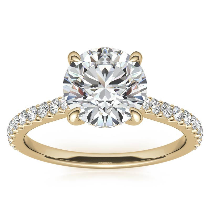 Round Cathedral Moissanite Engagement Ring with Hidden Halo