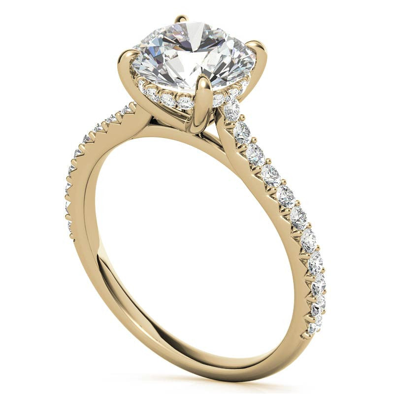 Round Cathedral Moissanite Engagement Ring with Hidden Halo