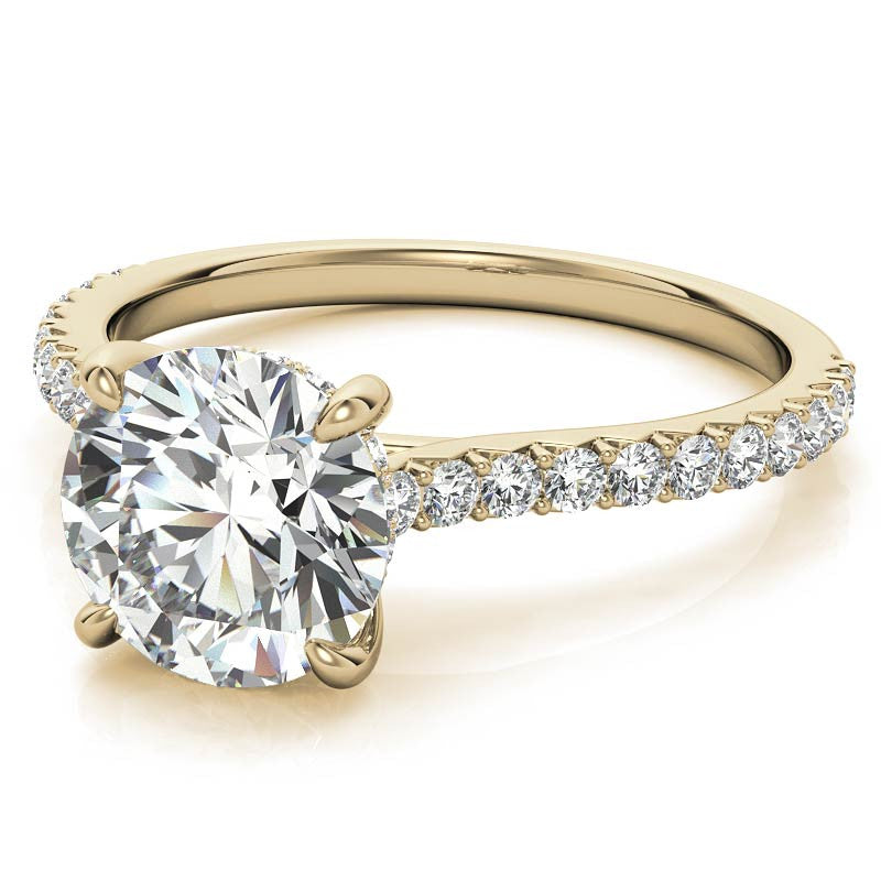 Round Cathedral Moissanite Engagement Ring with Hidden Halo