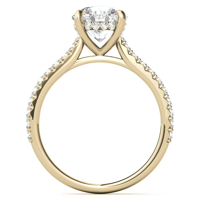 Round Cathedral Moissanite Engagement Ring with Hidden Halo