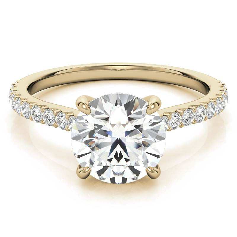 Round Cathedral Moissanite Engagement Ring with Hidden Halo