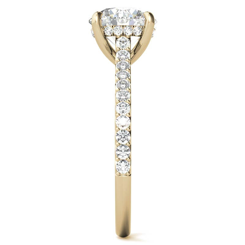 Round Cathedral Moissanite Engagement Ring with Hidden Halo