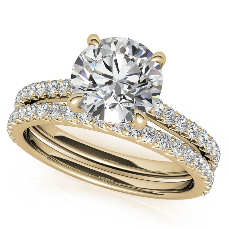 Round Cathedral Moissanite Engagement Ring with Hidden Halo