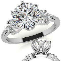 Round and Marquise Tulip Setting Moissanite Engagement Ring