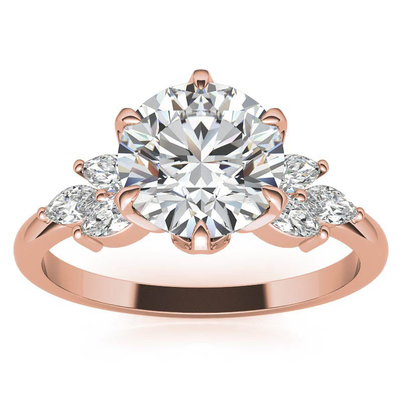 Round and Marquise Tulip Setting Moissanite Engagement Ring
