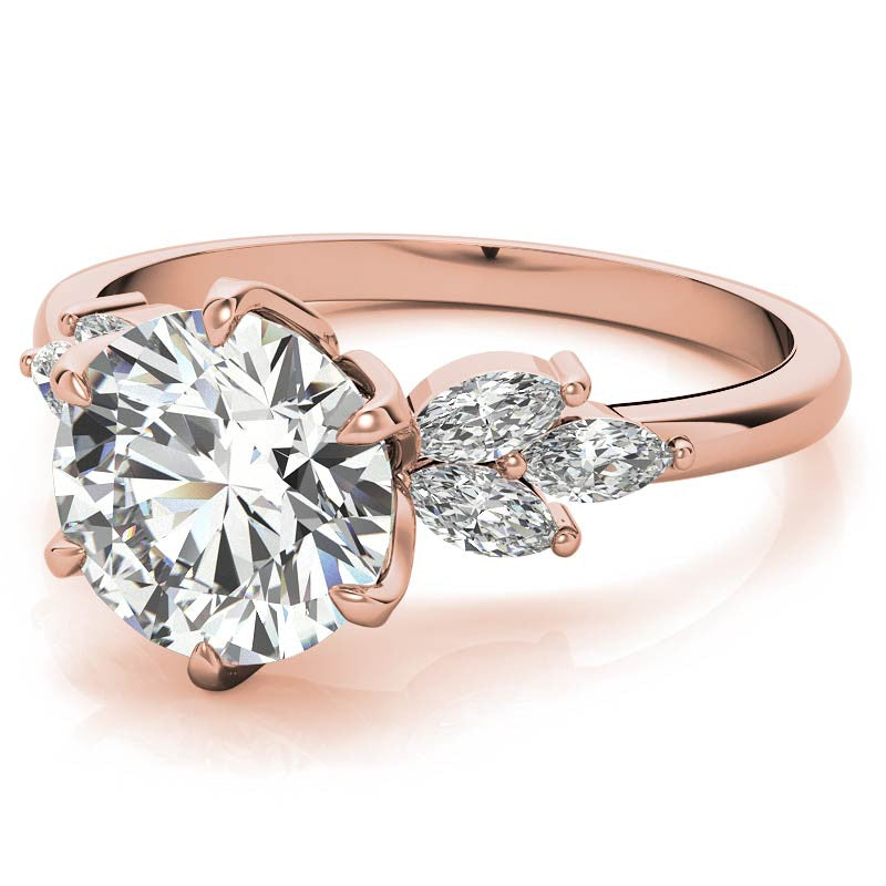 Round and Marquise Tulip Setting Moissanite Engagement Ring