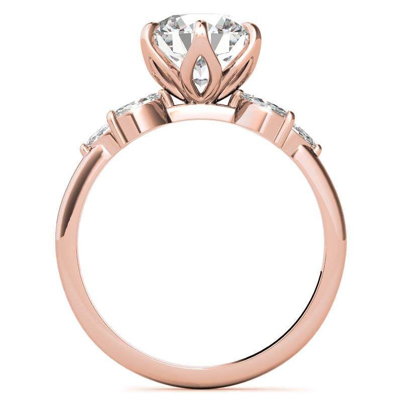 Round and Marquise Tulip Setting Moissanite Engagement Ring