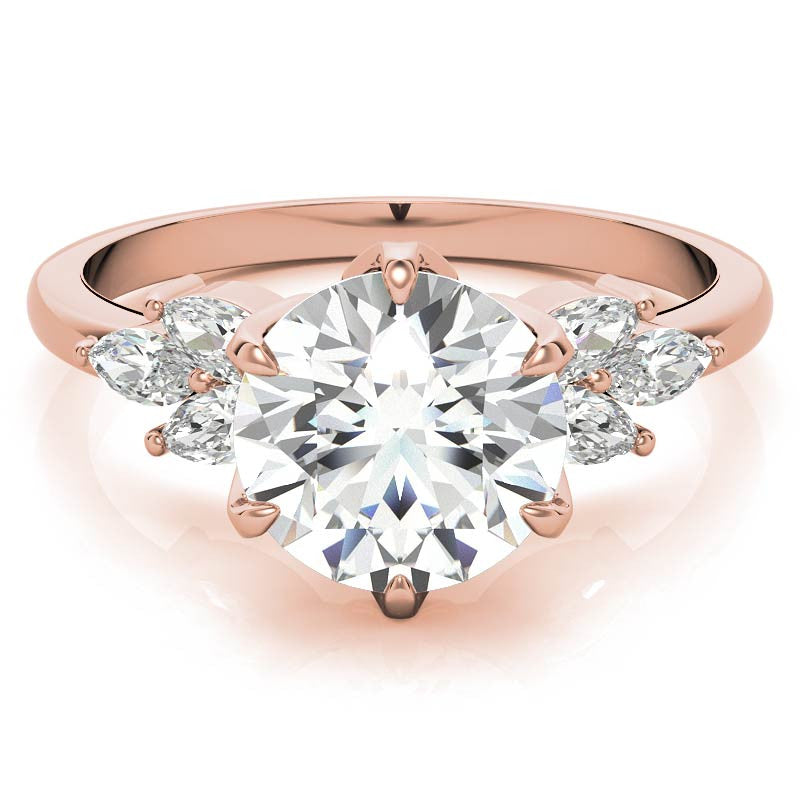 Round and Marquise Tulip Setting Moissanite Engagement Ring