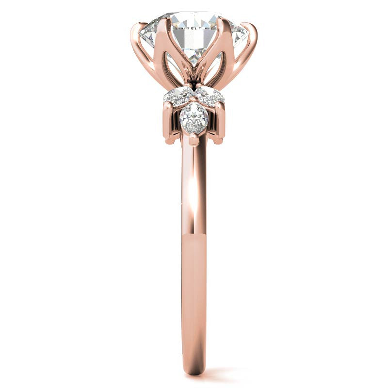 Round and Marquise Tulip Setting Moissanite Engagement Ring