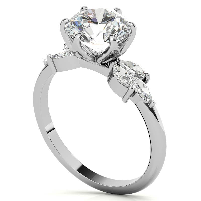 Round and Marquise Tulip Setting Moissanite Engagement Ring