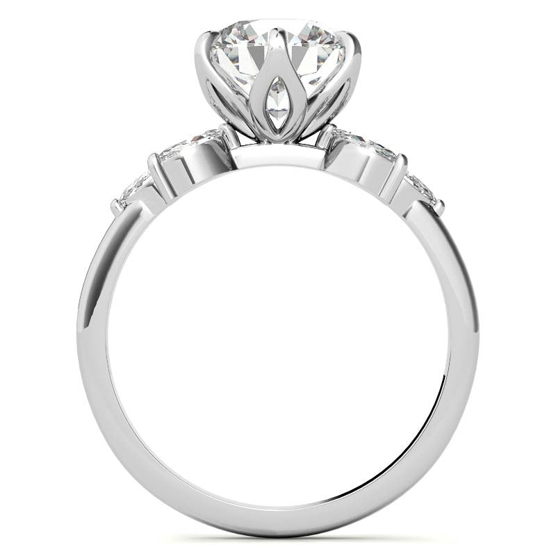 Round and Marquise Tulip Setting Moissanite Engagement Ring
