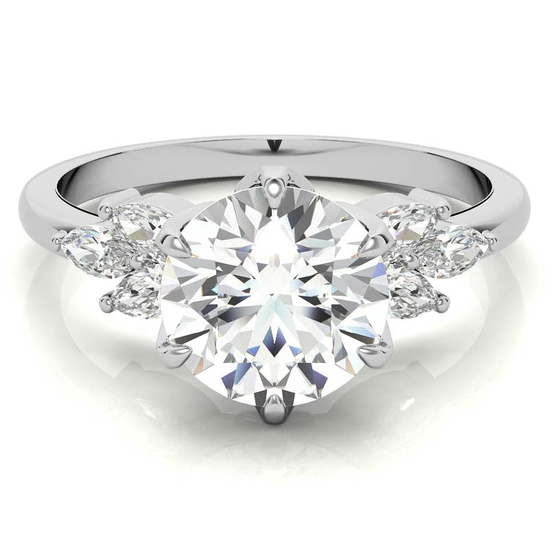 Round and Marquise Tulip Setting Moissanite Engagement Ring
