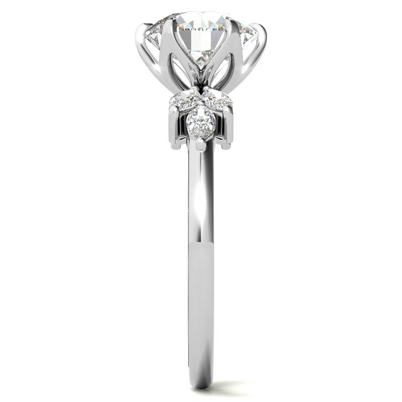 Round and Marquise Tulip Setting Moissanite Engagement Ring