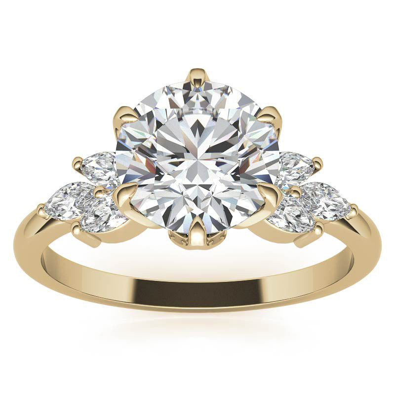 Round and Marquise Tulip Setting Moissanite Engagement Ring