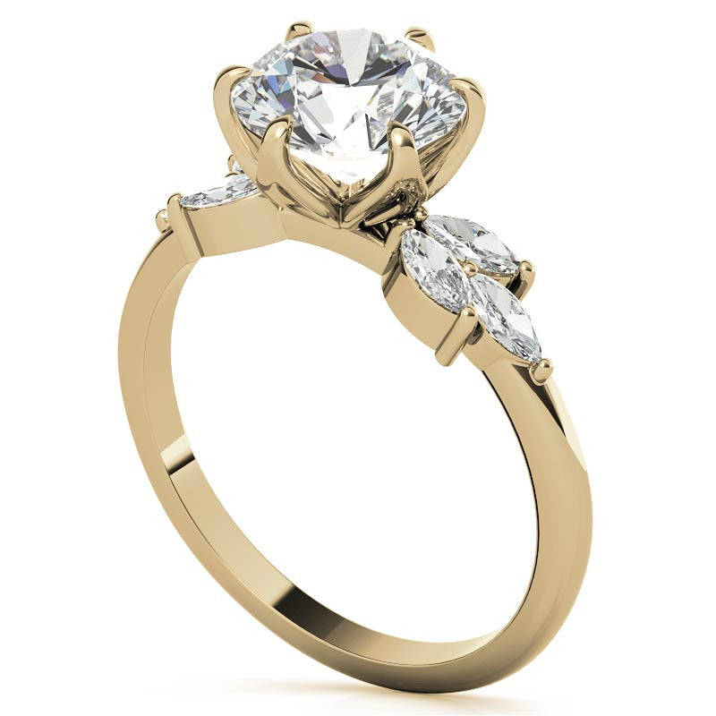 Round and Marquise Tulip Setting Moissanite Engagement Ring