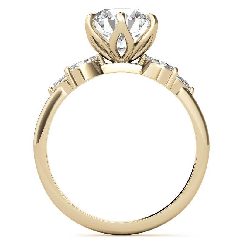 Round and Marquise Tulip Setting Moissanite Engagement Ring