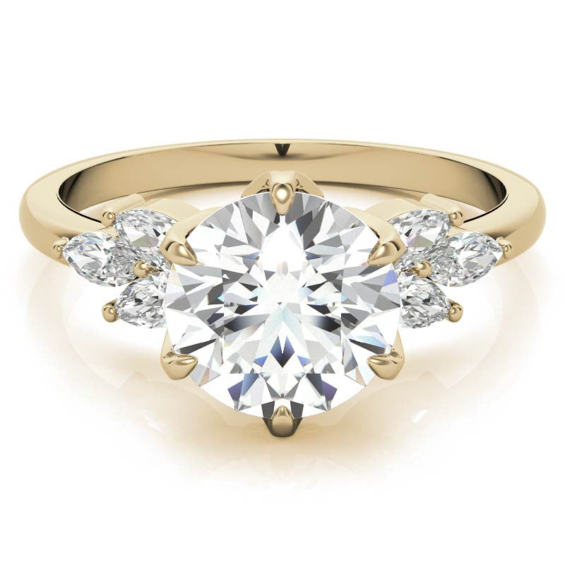 Round and Marquise Tulip Setting Moissanite Engagement Ring