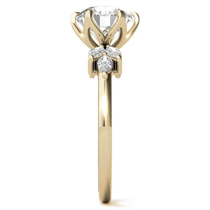 Round and Marquise Tulip Setting Moissanite Engagement Ring