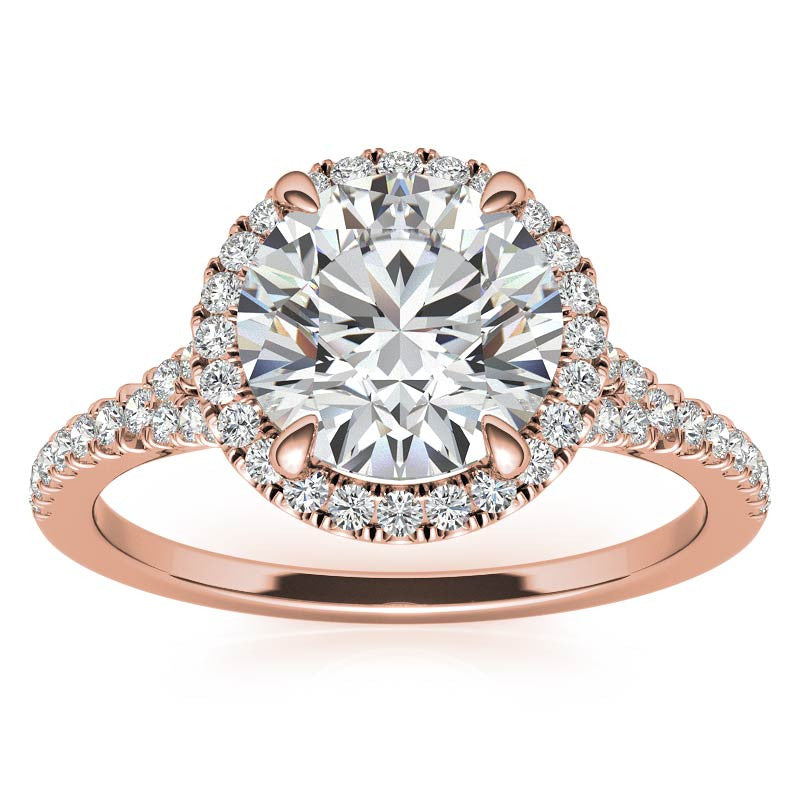 Petite Cathedral Halo Round Brilliant Moissanite Engagement Ring