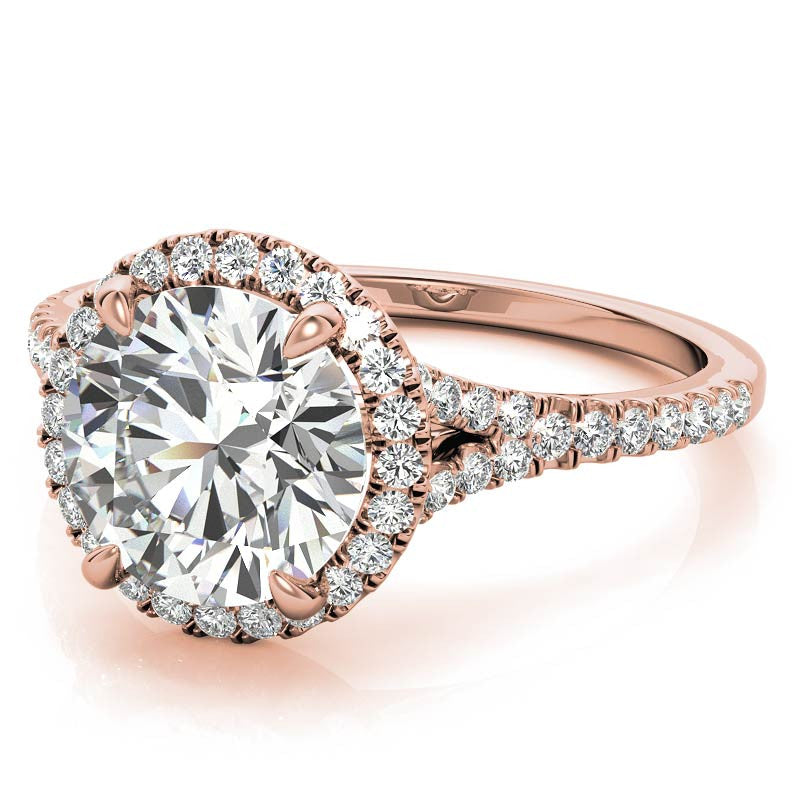 Petite Cathedral Halo Round Brilliant Moissanite Engagement Ring