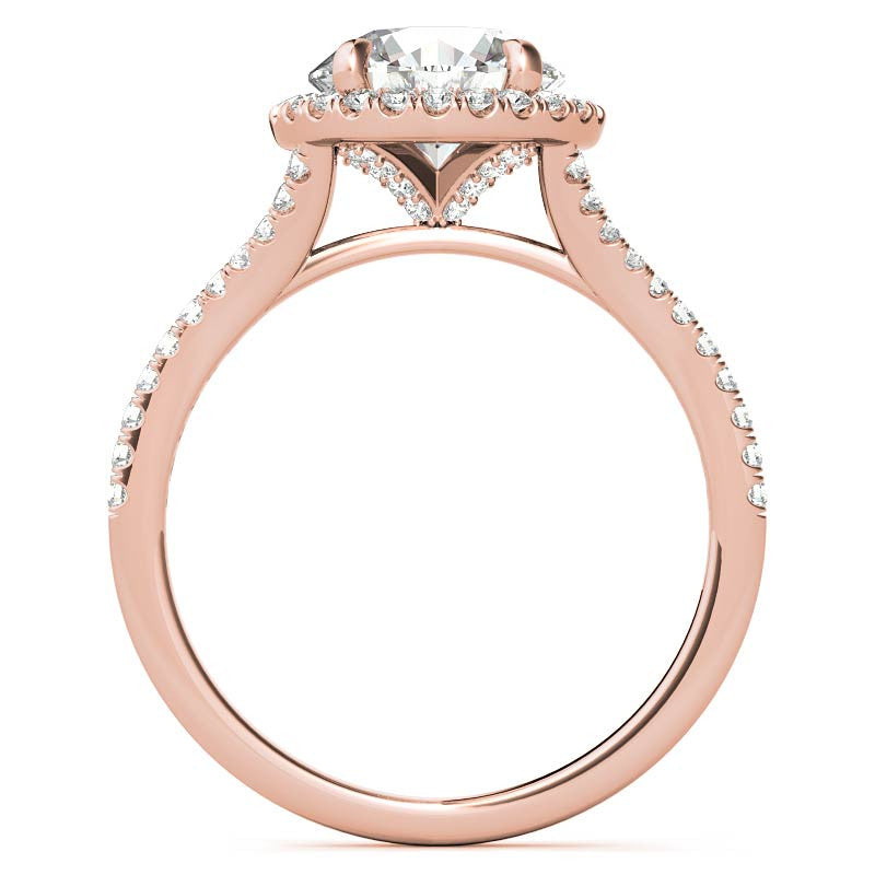 Petite Cathedral Halo Round Brilliant Moissanite Engagement Ring