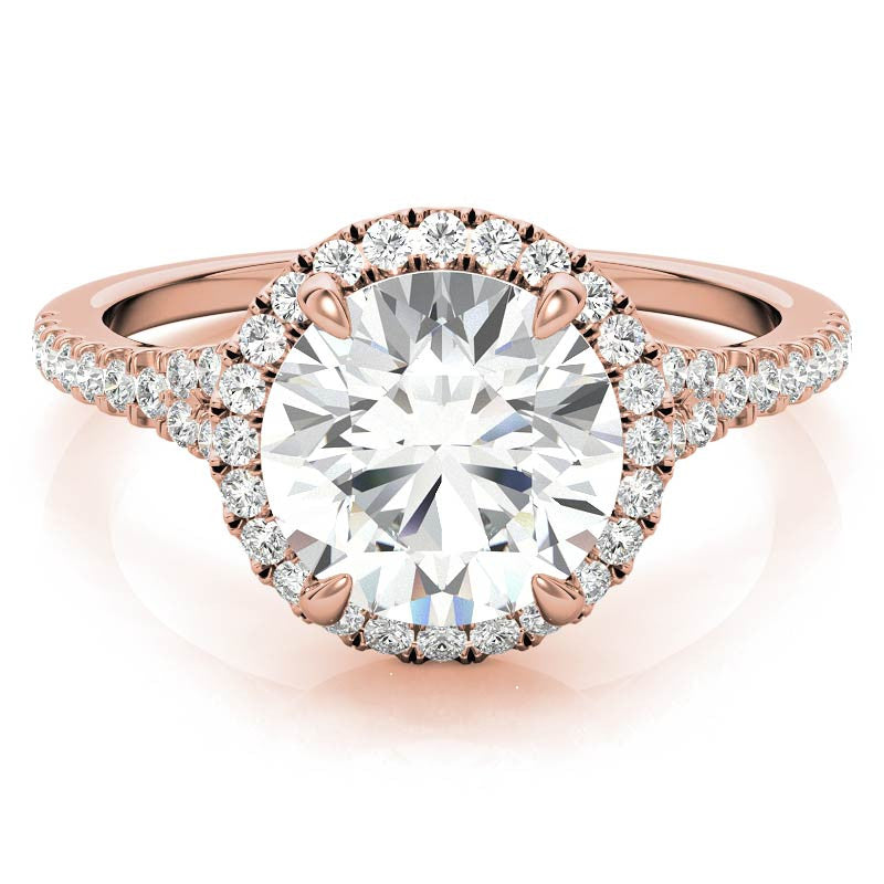 Petite Cathedral Halo Round Brilliant Moissanite Engagement Ring