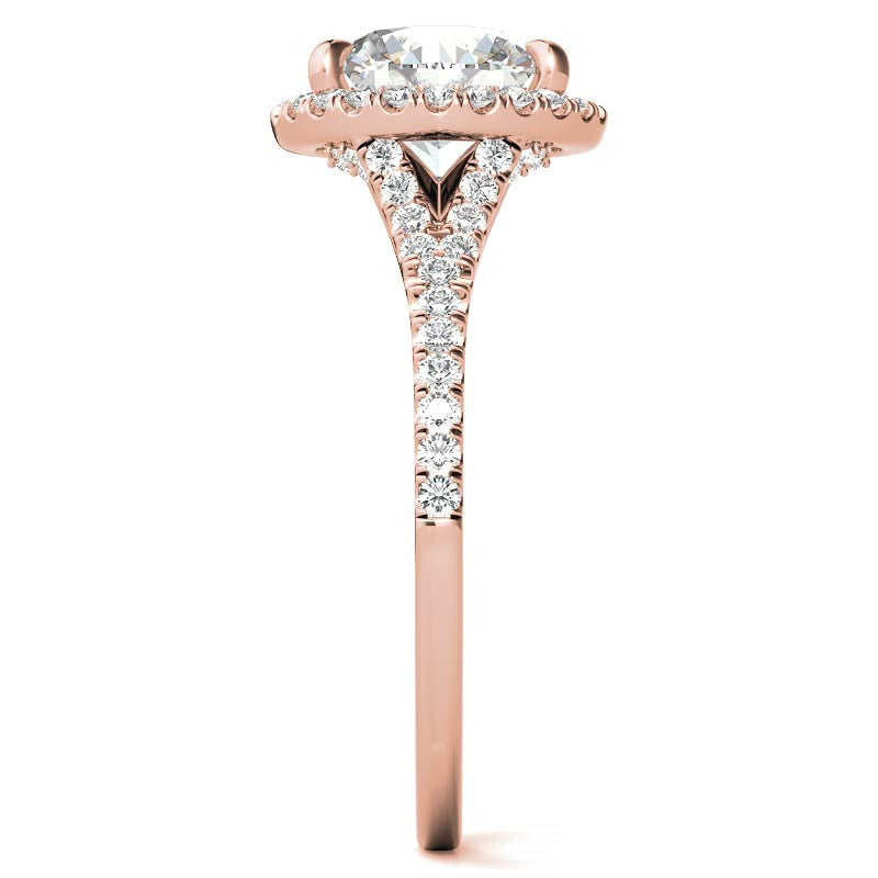 Petite Cathedral Halo Round Brilliant Moissanite Engagement Ring