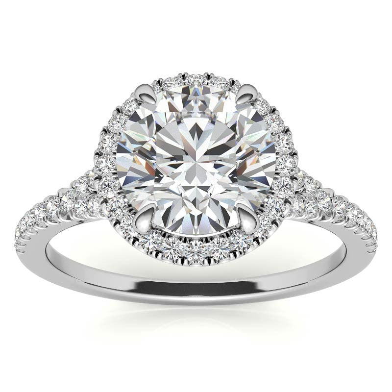 Petite Cathedral Halo Round Brilliant Moissanite Engagement Ring