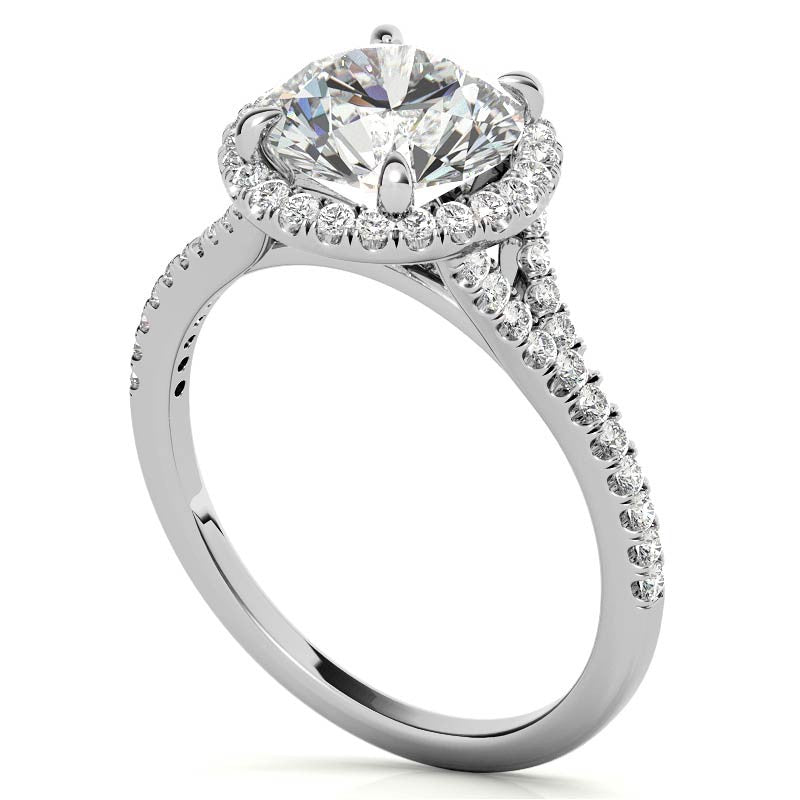Petite Cathedral Halo Round Brilliant Moissanite Engagement Ring