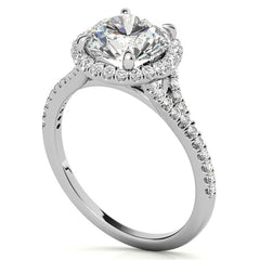 Petite Cathedral Halo Round Brilliant Moissanite Engagement Ring
