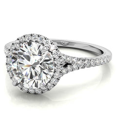 Petite Cathedral Halo Round Brilliant Moissanite Engagement Ring