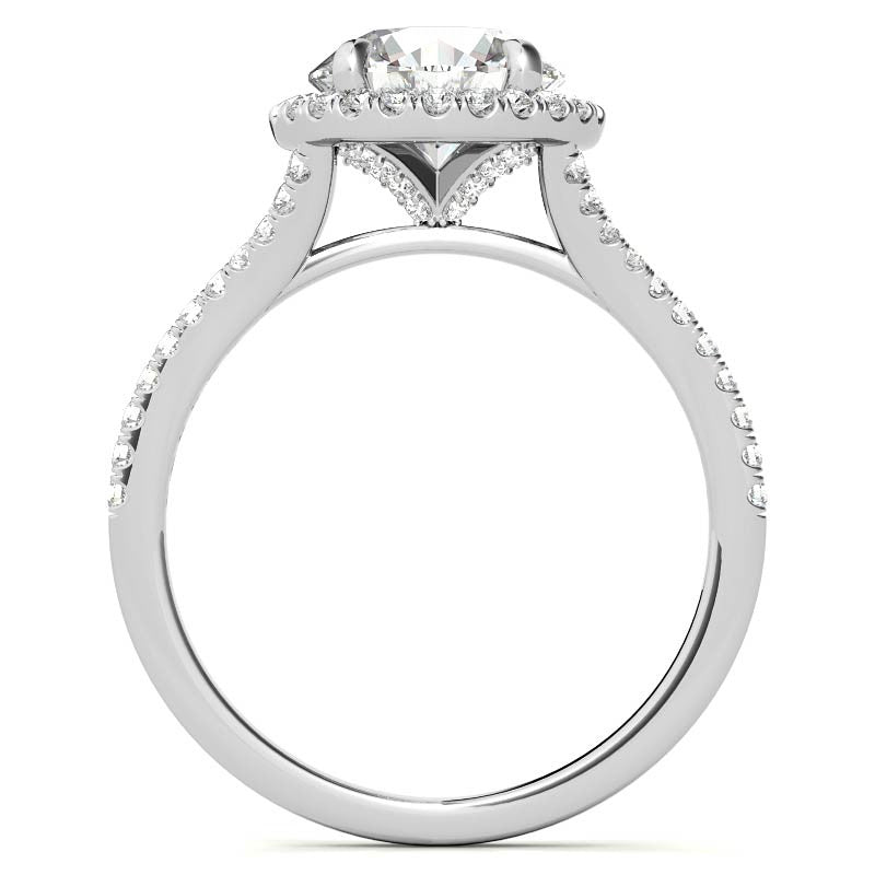 Petite Cathedral Halo Round Brilliant Moissanite Engagement Ring