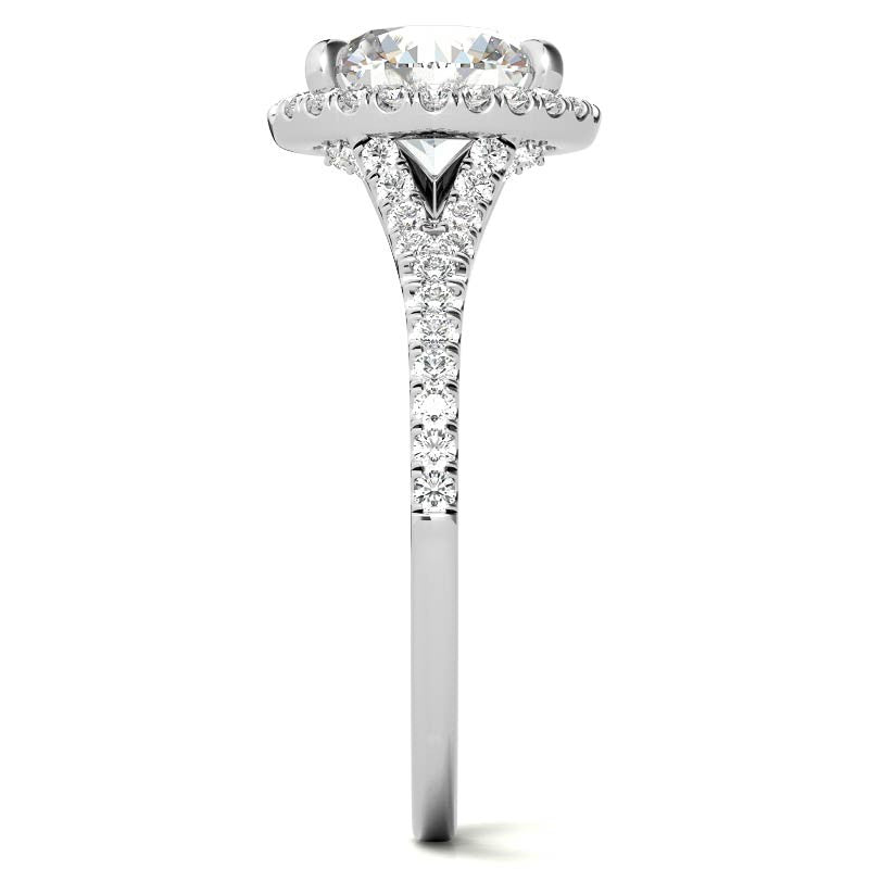 Petite Cathedral Halo Round Brilliant Moissanite Engagement Ring